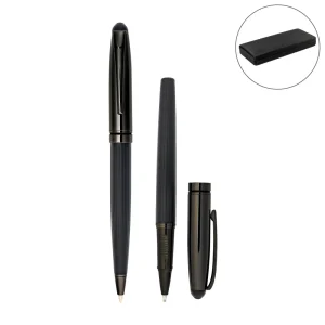 Black Metal Pen Set with Matte & Glossy Finish in PU Leather Box